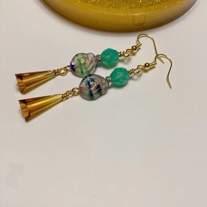 Elegant Gold and Green Dangle Earrings